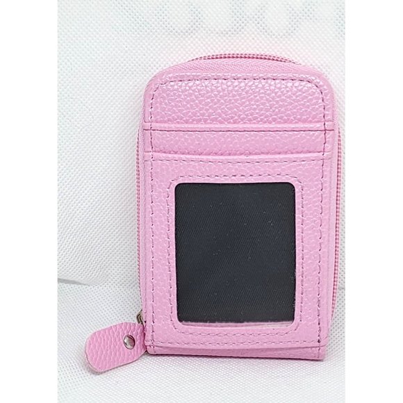 Pink Leather Mini Credit Card Case Card Slot Card Holder Wallet with ID Window - Picture 13 of 16